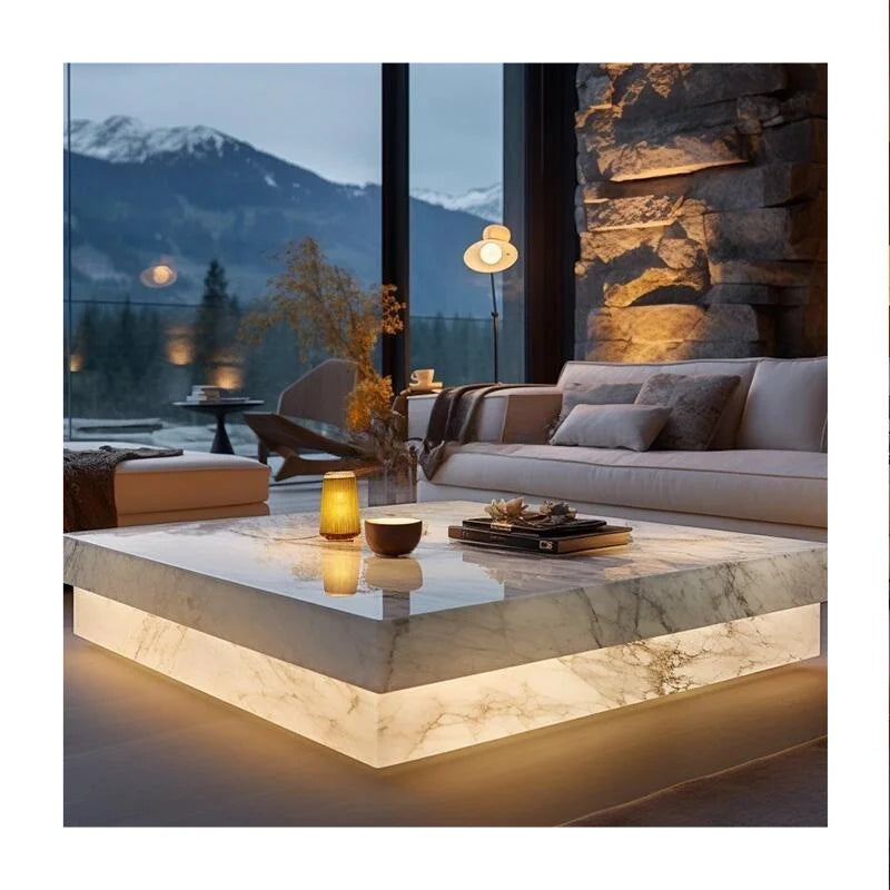 Custom-Size Modern Marble Onyx Coffee Table with RF Polishing Contemporary Design Contemporary Style Square Nature Stone