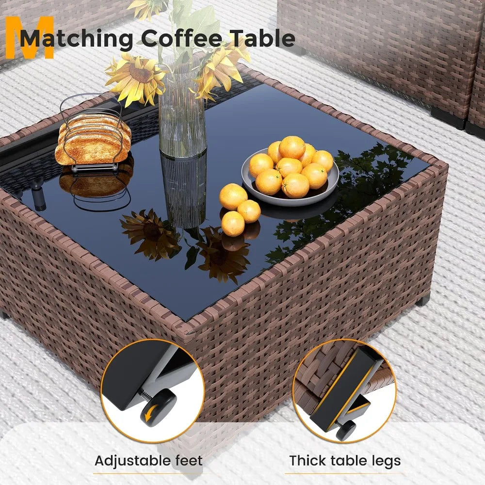 Furniture Set, 7 Piece Sectional Sofas with Wicker Coffee Table, Conversation for Garden, Backyard, Dark Grey, Customized