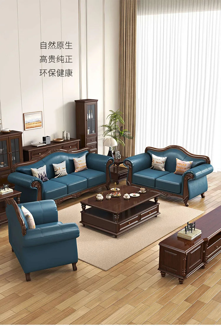 Customizable American Country Vintage Log Leather Sofa