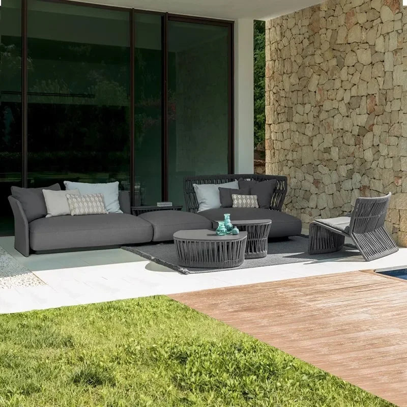 Outdoor Sofa Courtyard Rattan Terrace Garden Living Room Waterproof Leisure Rattan Chair Coffee Table Combination Balcony Villa