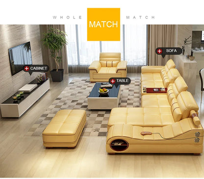 Leather Sectional Sofa for Living Room, Massage Recliner, Home Furniture, Modern Style