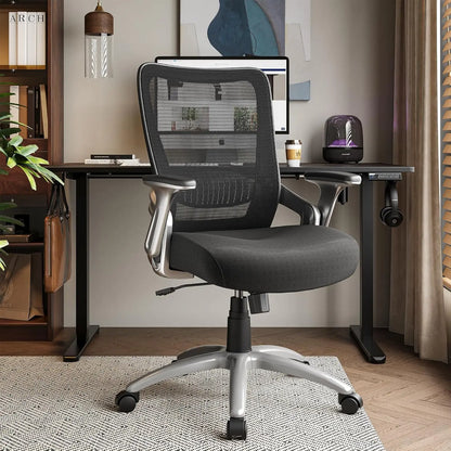 Ergonomic Office Chair with Adjustable Lumbar Support, Flip-up Arms, Tilt Function, Wide Mesh Seat
