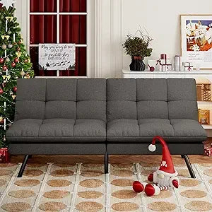 Faux Leather Futon Sofa Bed,Convertible Futon Couch,Memory Foam Loveseat Sleeper Sofa
