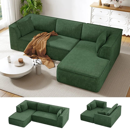 106" Cloud Couch with Chaise, Deep Seat Fluffy Modular Sectional Sofa Corduroy Memory Foam Boneless Couches for Living Room