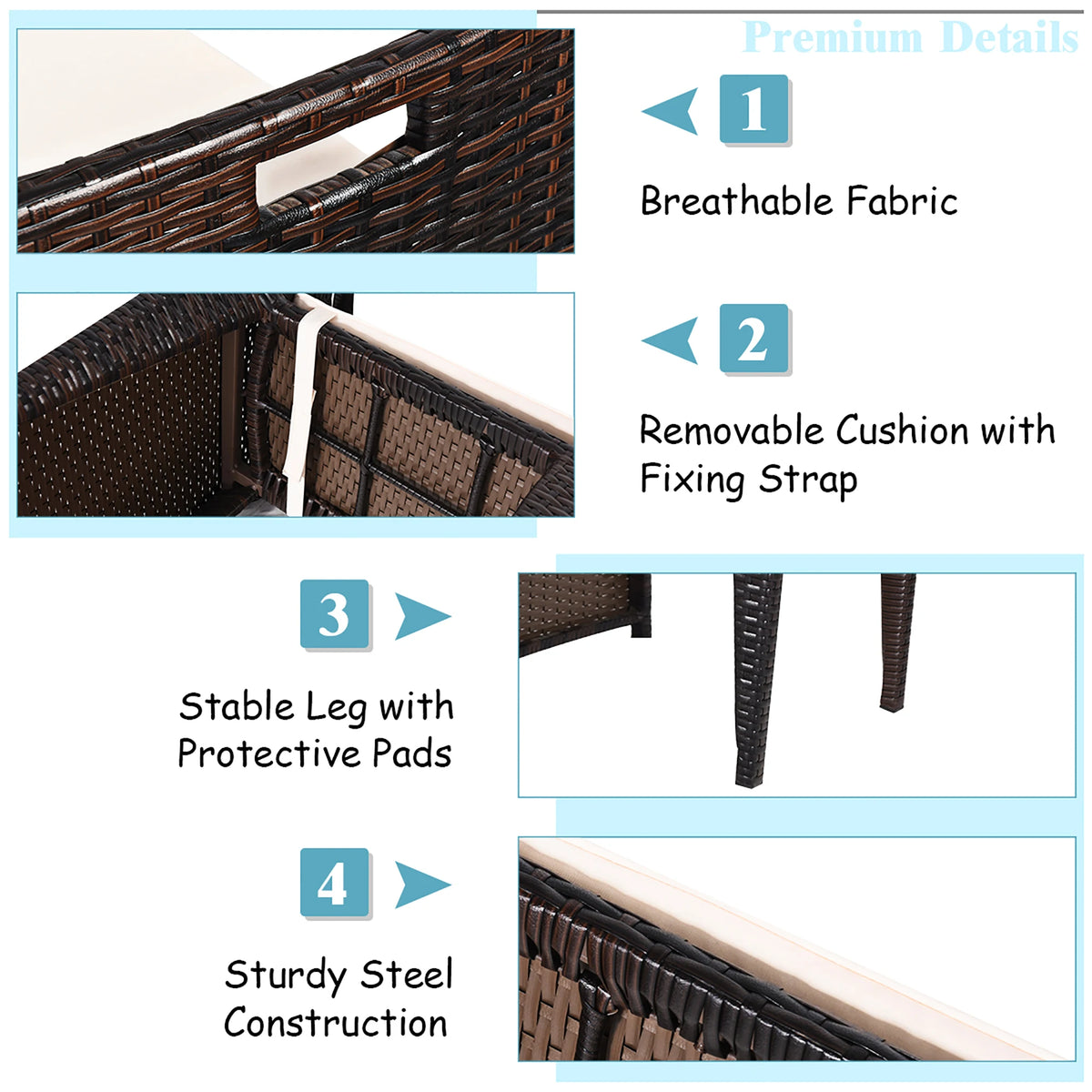 3pcs Cushioned Outdoor Wicker Patio Set Seat Brown Garden Lawn Sofa Furniture No Assembly