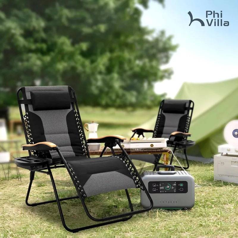 PHI VILLA XXL Oversized Padded Zero Gravity Chair, Foldable Patio Recliner, 30