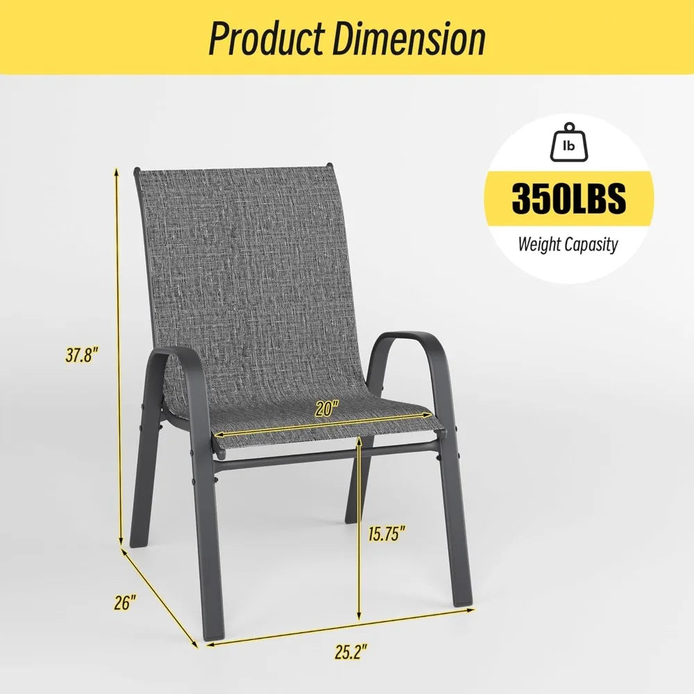 Patio Chairs Set of 6, Stackable Outdoor Dining Chairs Set with Breathable Seat Fabric, All-Weather Powder-Coated Metal Frame fo