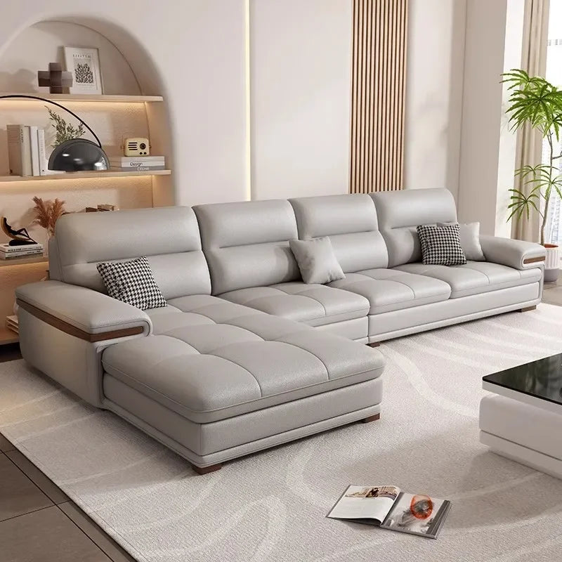 Leather sofa, first layer cowhide, modern simplicity, cream style living room sofa