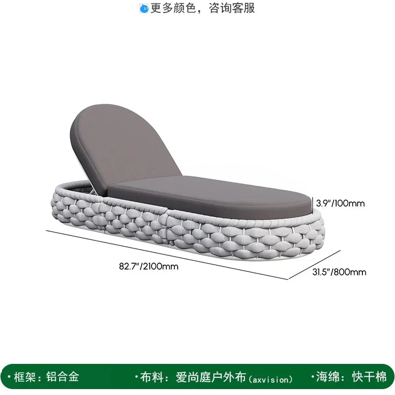 Outdoor Rattan Aluminum Alloy Lounge Bed Leisure Hotel Beach Open-Air Sofa Recliner Set