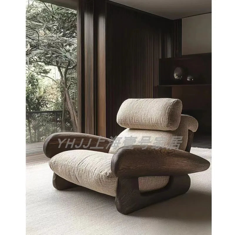 Comfortable solid wood sofa chair soft decoration living room casual armrest recliner