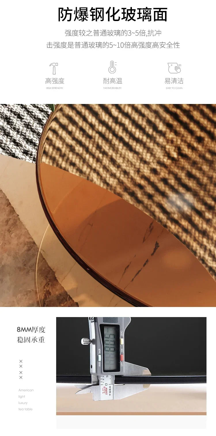 a163  round Glass Stone Plate Coffee Table Modern Minimalist Living Room Home Retractable Size Combination