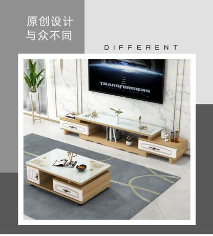 Modern & Minimalist Tempered Glass Expandable TV Stand & Coffee Table Set - European Style, Ideal for Small - Space Living Rooms