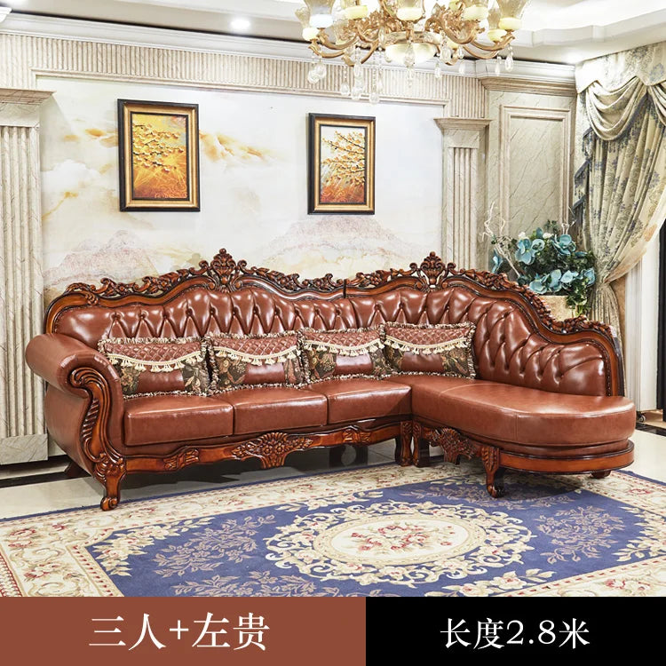 European leather corner high-end left and right concubines American solid wood  living room L-shaped combination sofa