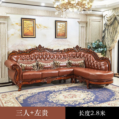 European leather corner high-end left and right concubines American solid wood  living room L-shaped combination sofa