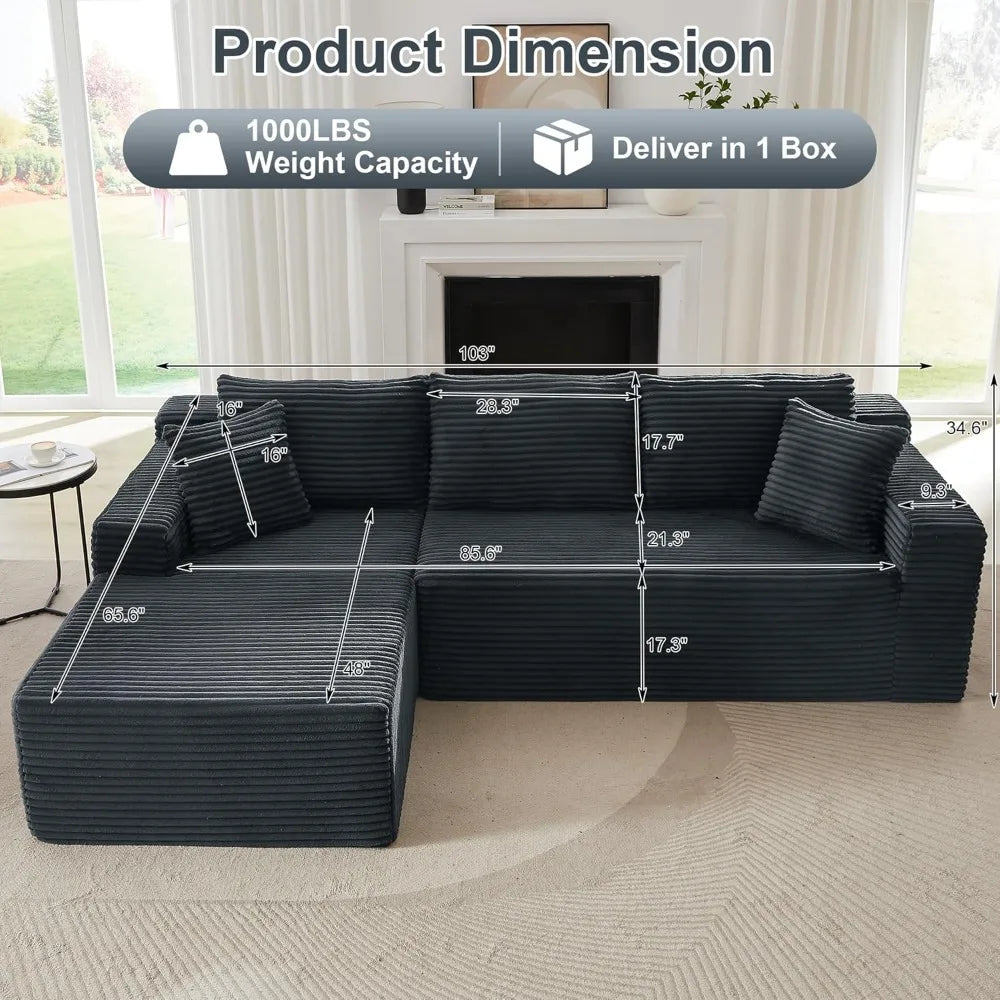 Boneless Cloud Sectional Couches for Living Room, L Shaped Sofa with Deep Seat & Left Chaise, Fluf