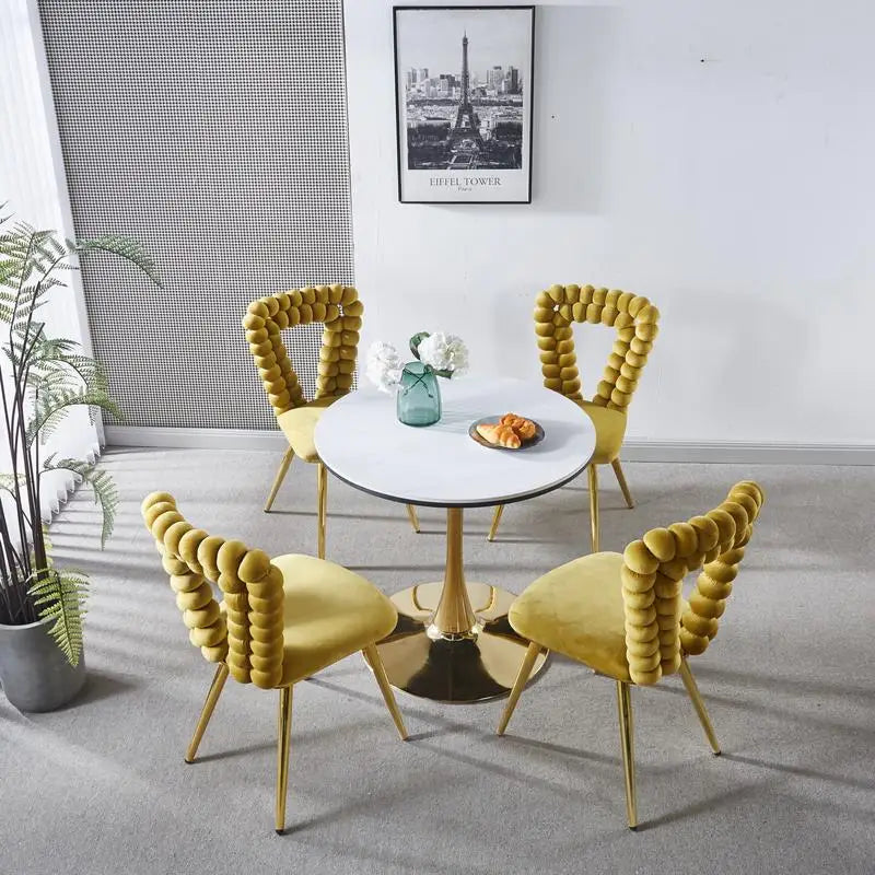 Set of 4 Yellow & Gold Modern Chairs with Iron Tube Legs, Soft Cushions, and Comfortable Backrest for Dining Room, Living Room,