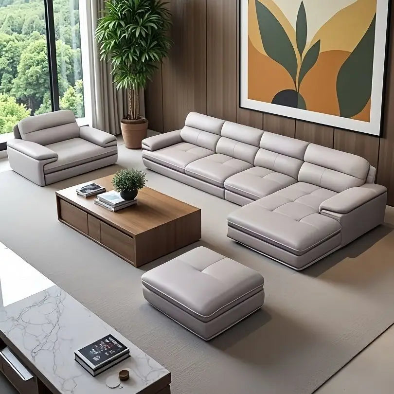 Leather sofa modern large living room straight row minimalist small apartment combination