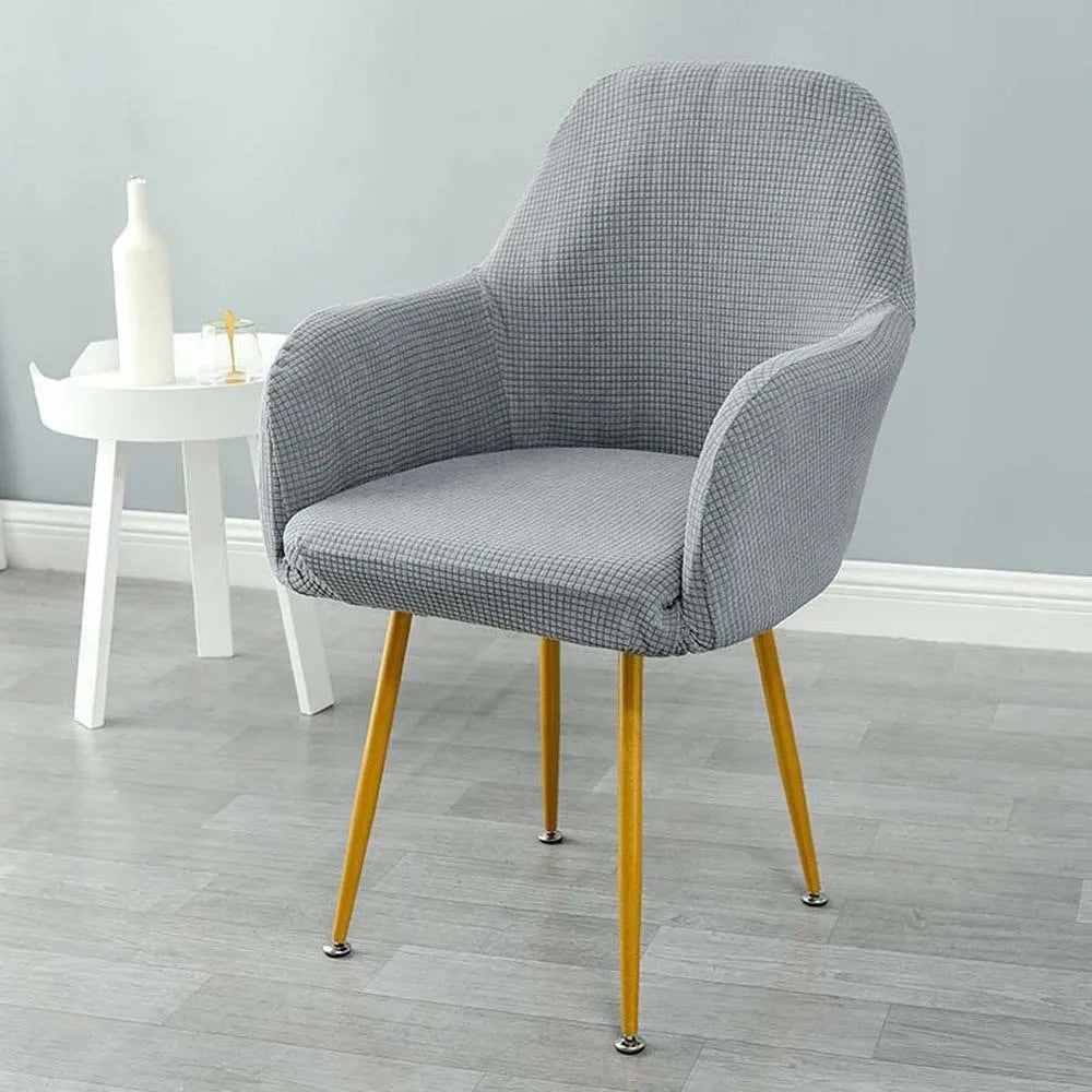 Simple Elastic Curved Chair Cover Plaid All-wrap Solid Color Seat Protection Dust Proof Flannel Wear for Chairs Family Dinner
