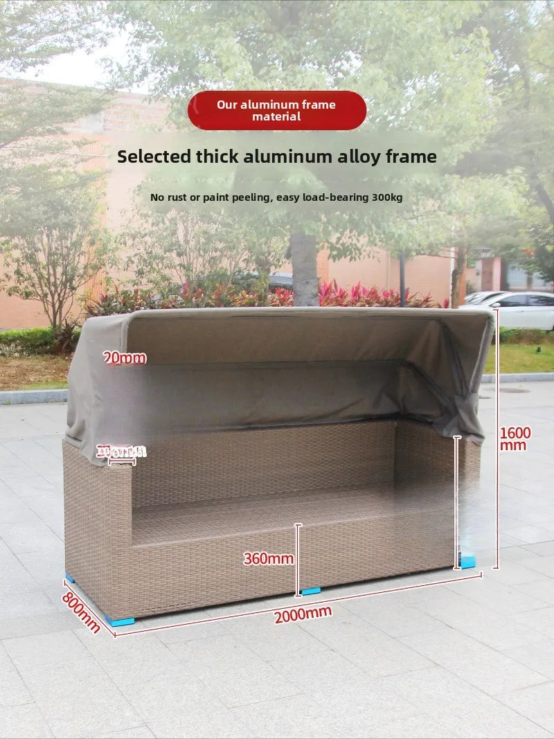 Outdoor sofa rattan chair combination courtyard leisure rattan with canopy outdoor garden terrace sun room balcony rattan sofa