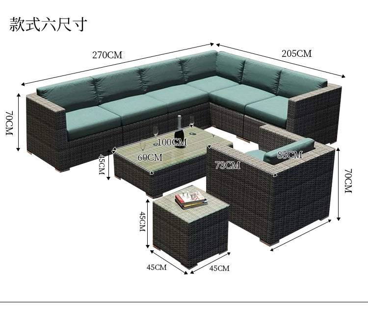 Terrace Modern Garden Sofas Outdoor Combination Courtyard Nordic Garden Sofas Waterproof Pe Rattan Furniture Sofá Jardín MHHYSF