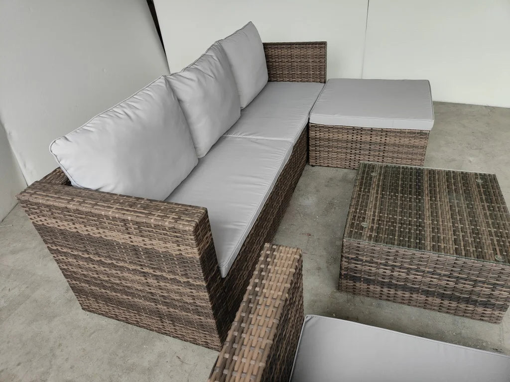 Modern Design Garden Rattan Patio Wicker L Shape Corner Sofa Set with Single Sofa Chair Exterior Pe Rattan Outdoor Sofa