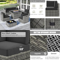 [Free ShippingBuy Now!]8-piece outdoor patio furniture set with fire pit and wicker rattan sectional sofa conversation area