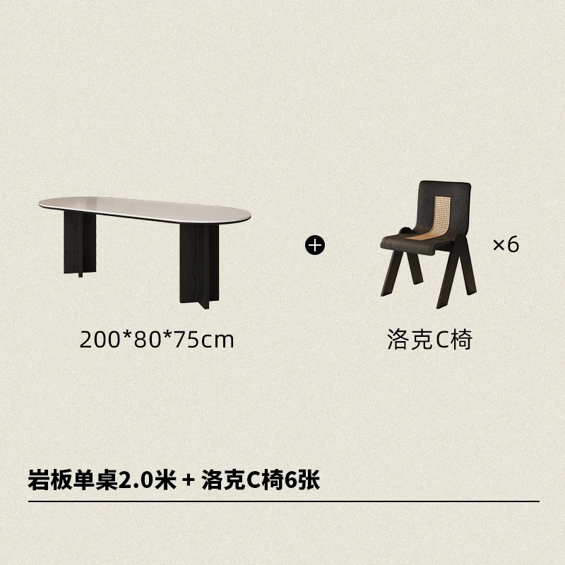HTT oval dining table and chairs retro living room modern light luxury dining room rock slab home accessories