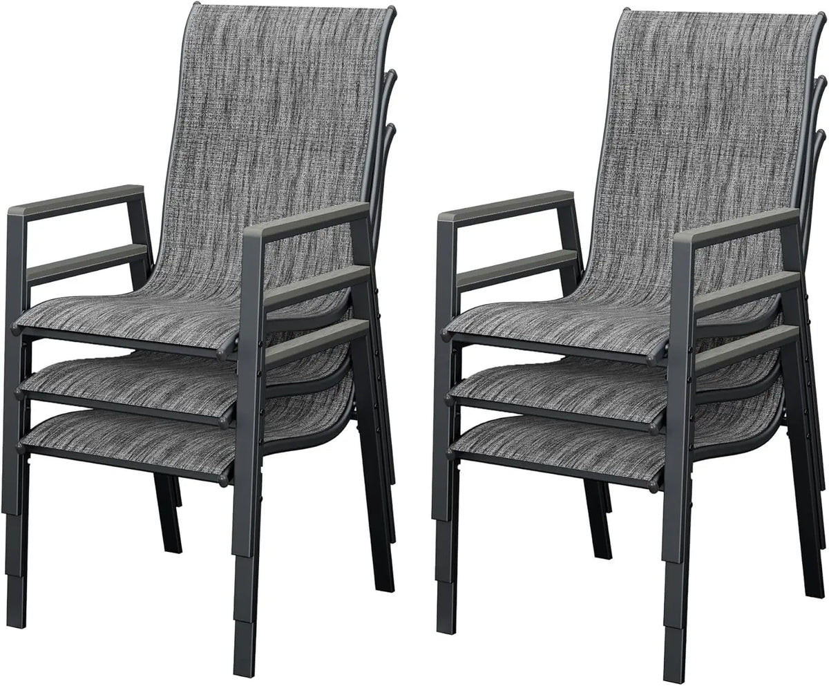 Patio Chairs Set of 6, Stackable Outdoor Dining Chairs with All Weather Breathable Textilene, High Back Metal Frame