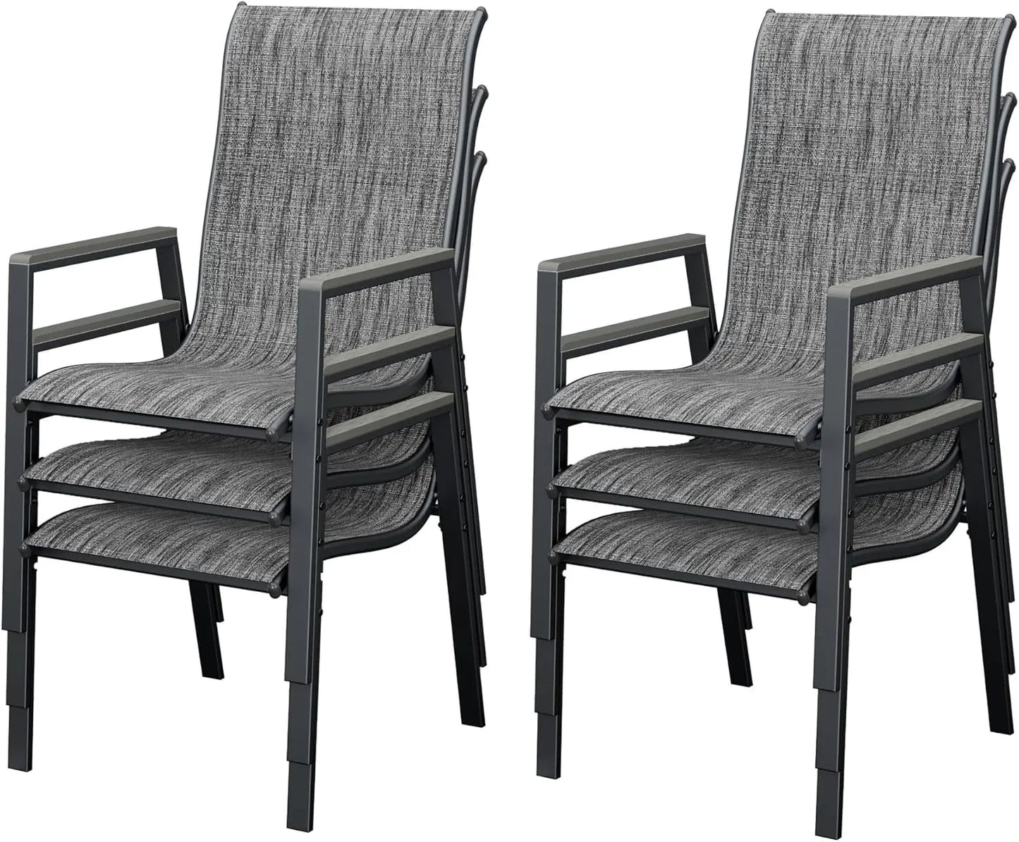 Patio Chairs Set of 6, Stackable Outdoor Dining Chairs with All Weather Breathable Textilene, High Back Metal Frame