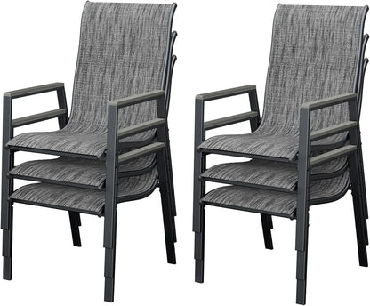 Patio Chairs Set of 6, Stackable Outdoor Dining Chairs with All Weather Breathable Textilene, High Back Metal Frame
