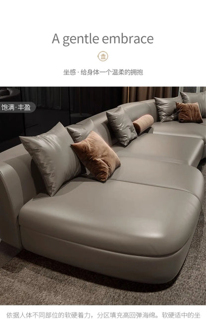 20031A Curved Leather Sofa First Layer Cowhide Semicircle Living Room Italian Modern Simple High-End Elegant