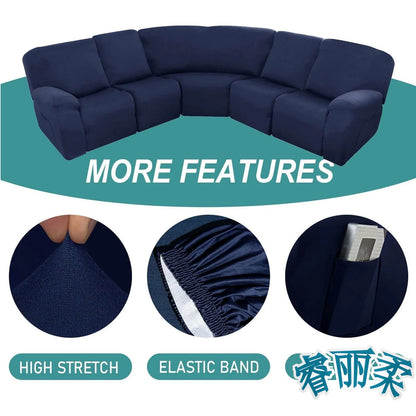 Milk Silk 7-Pieces Sectional Sofa Covers 5-Seater L Shape Recliner Sofa Cover Slipcover Washable Furniture Cover Protector
