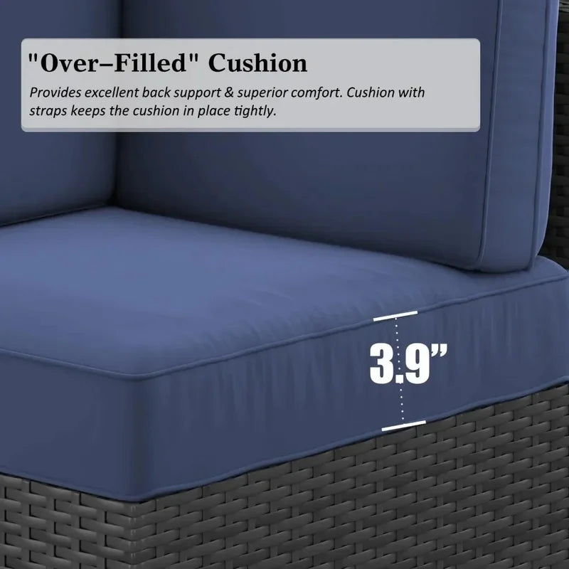 15-Piece Outdoor Wicker Rattan Sectional Sofa Set with Fire Pit Table and Coffee Table