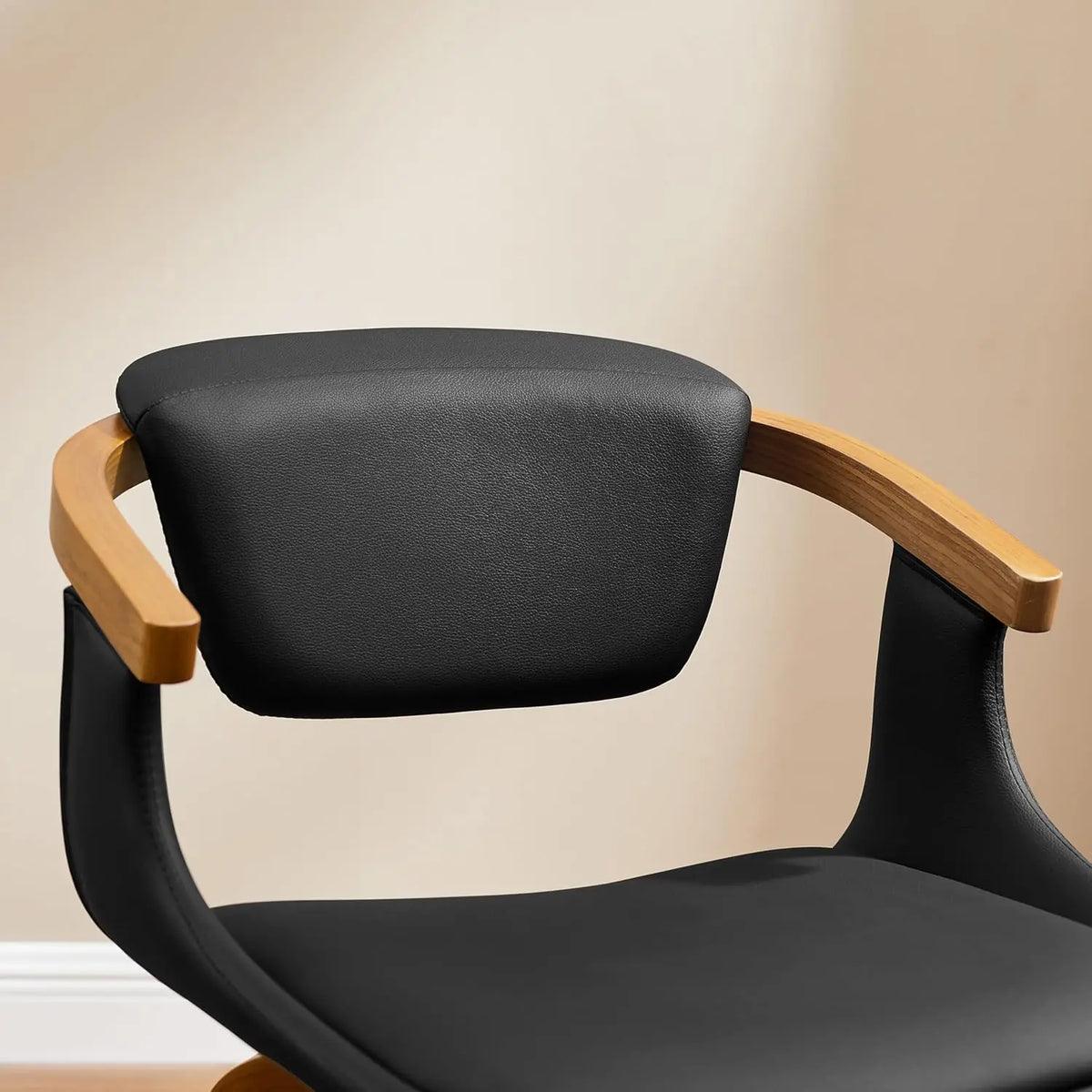 Swivel Desk Chair No Wheels, Mid Century Modern Office Chair, Faux Leather Dining Chair with Wood Legs, Accent Arm, Customized