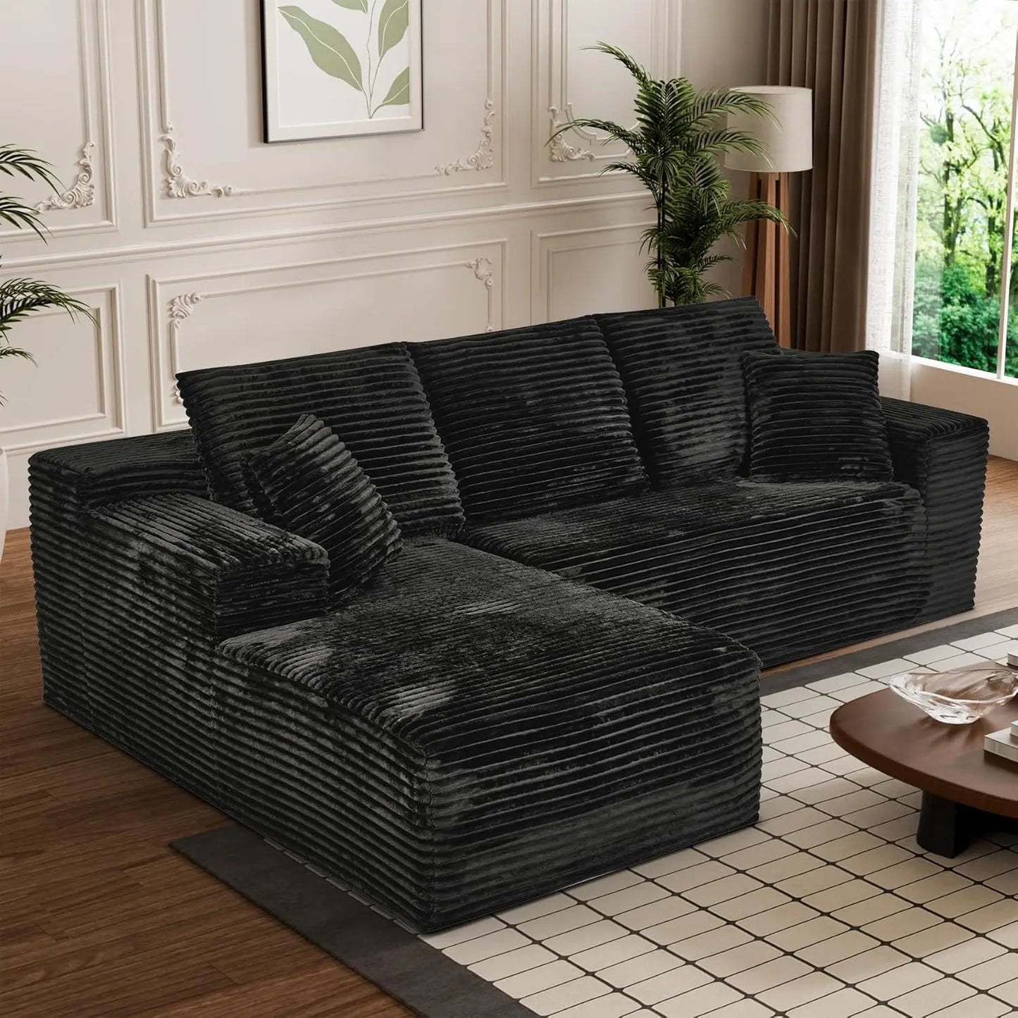 Modular Sectional Sofa Cloud Sectional Couch, 107" Comfy Fluffy L Shaped Dark Grey Couches for Living Room, Deep Seat
