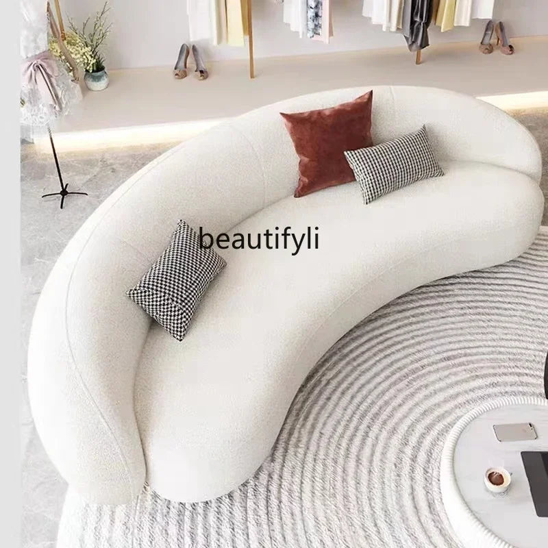ss03 Fabric Minimalist Designer Living Room Arc Cashew Sofa Beauty Salon Lambswool Sofa