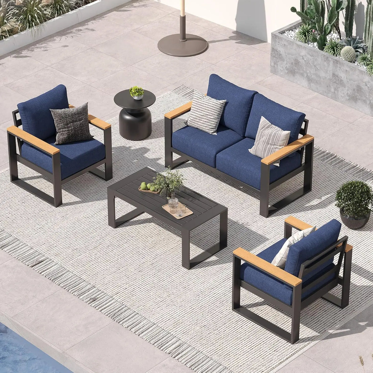 Aluminum Patio Furniture Set 7 Seats, Oversized Outdoor Sectional with Washable Thick Cushions, Coffee Table and Waterproof Cov