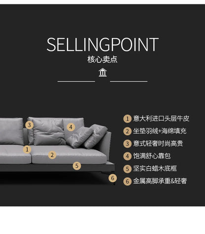Italian sofa light luxury nappa leather furniture large apartment living room gray Nordic simple modern Hong Kong model room