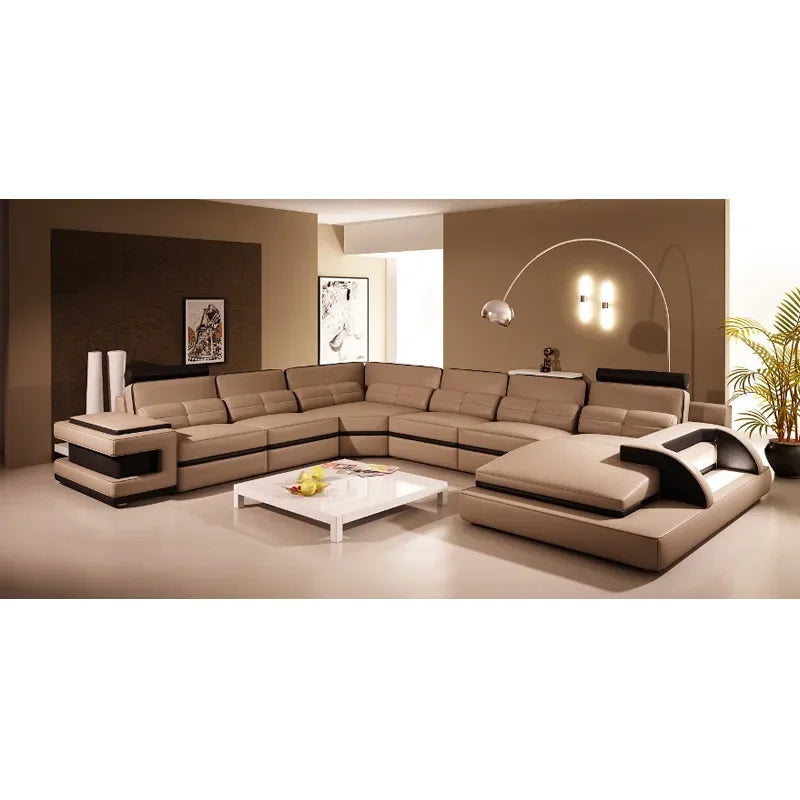 Modern creative living room sofa U-shaped corner leather sofa for large apartment
