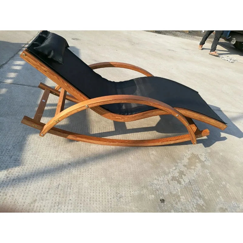 Sunbed Comfortable Outdoor Wood Rocking Luxury Beach Long Recliner Solid Long Beach Chair