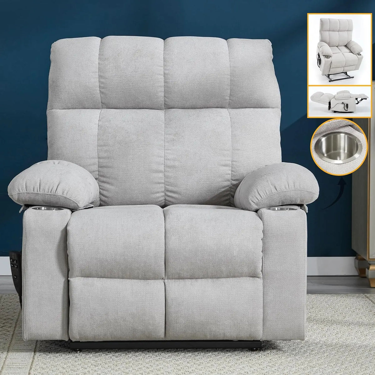 Extra Large Dual Motor Power Lift Recliner Chair, Lift Chair with Massage and Heat for Elderly, Lay Flat Recliner,, Customized