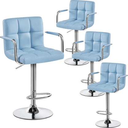 Lot de 2 tabourets de bar pivotants réglables, hauteur de comptoir hydraulique avec accoudoirs et dossier, cuir PU pour cuisine et bar, blanc