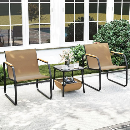 3 Pieces Patio Furniture Set Outdoor Bistro Conversation Set with Breathable Mesh Fabric and Metal Frame Front Porch T