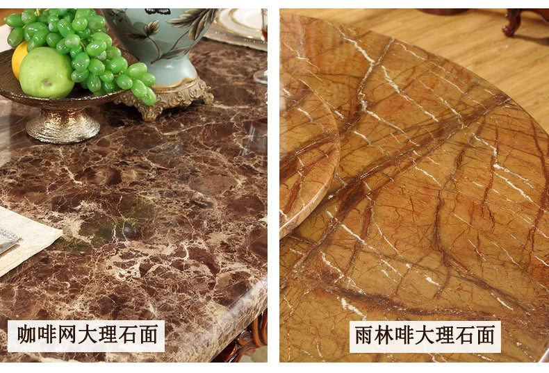 European style, solid wood dining table and chair combination, marble, rectangular dining table
