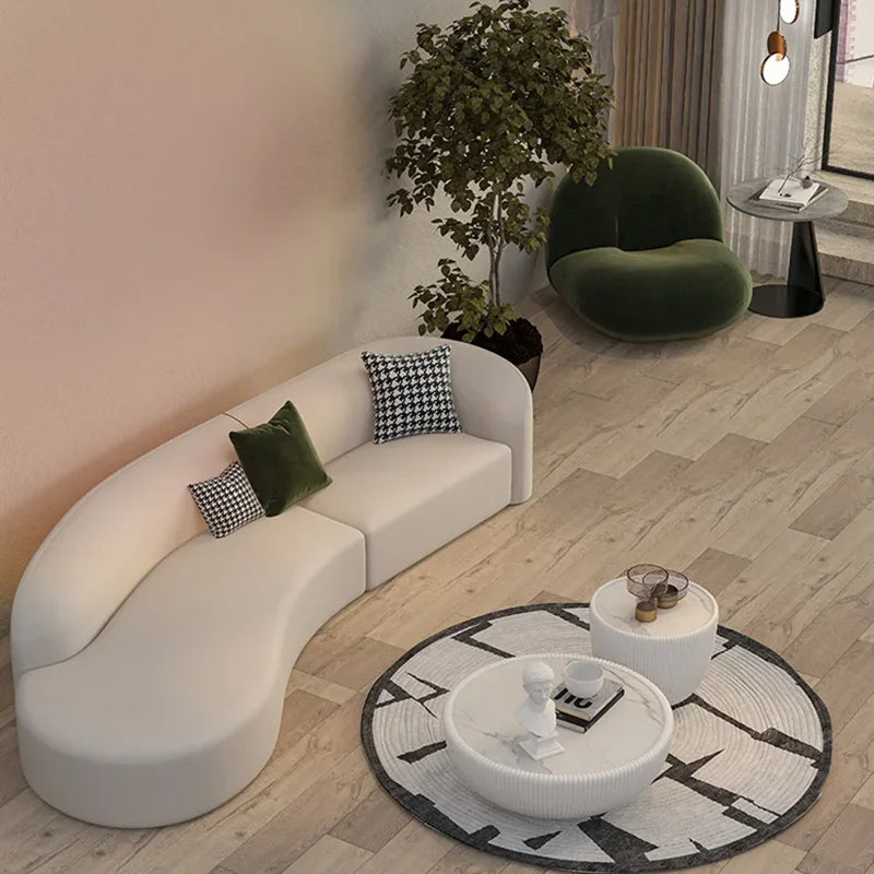 Canape Curved Sofa White Japandi Postmodern Elegantes Design 3 Seater Sofa Cloud European Sofa Lazy Divano Trendy Furniture