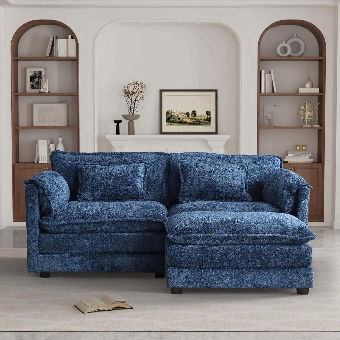 Cloud Sofa two Seats, for Apartment, Comfy Double Layer Upholstered Seat Cushion, Breathable Chenille Fabric, Black