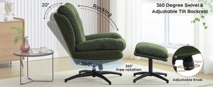 TODRANI 360° Chenille Rocking Swivel Accent Chair with Ottoman Ergonomic Reclining Lounge Chair for Living Room, Bedroom