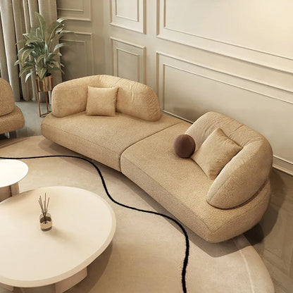 Luxury modern curved combination sofa, cream teddy velvet fabric, cloud shape