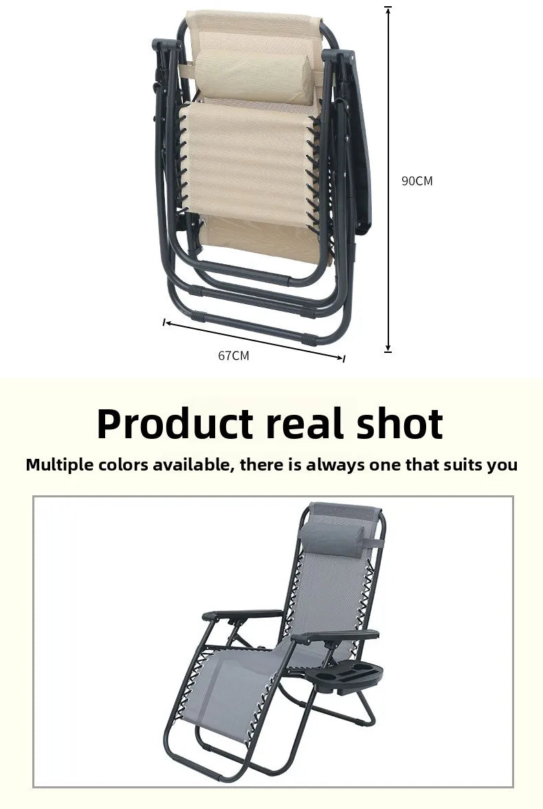 Portable Zero Gravity Lounge Chair – Folding Recliner with Lock, Cup Holder & Pillow for Patio Garden Balcony Camping Beach