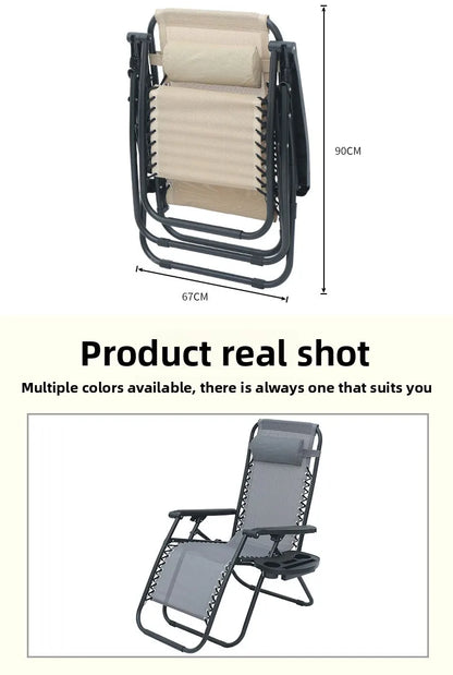 Portable Zero Gravity Lounge Chair – Folding Recliner with Lock, Cup Holder & Pillow for Patio Garden Balcony Camping Beach